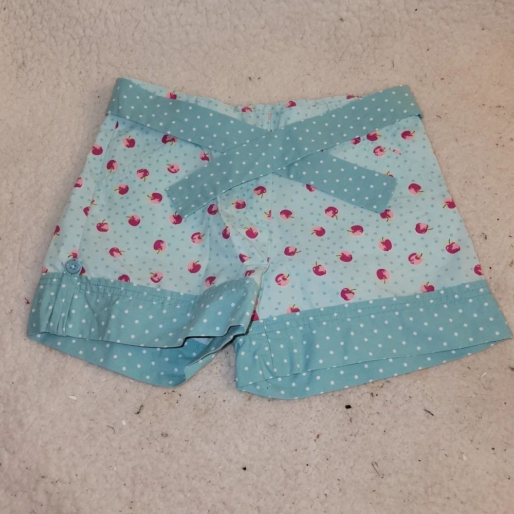 Gymboree Apple Print Polka Dot Shorts Girls Size 6 Plus Blue Bow Waist...‎